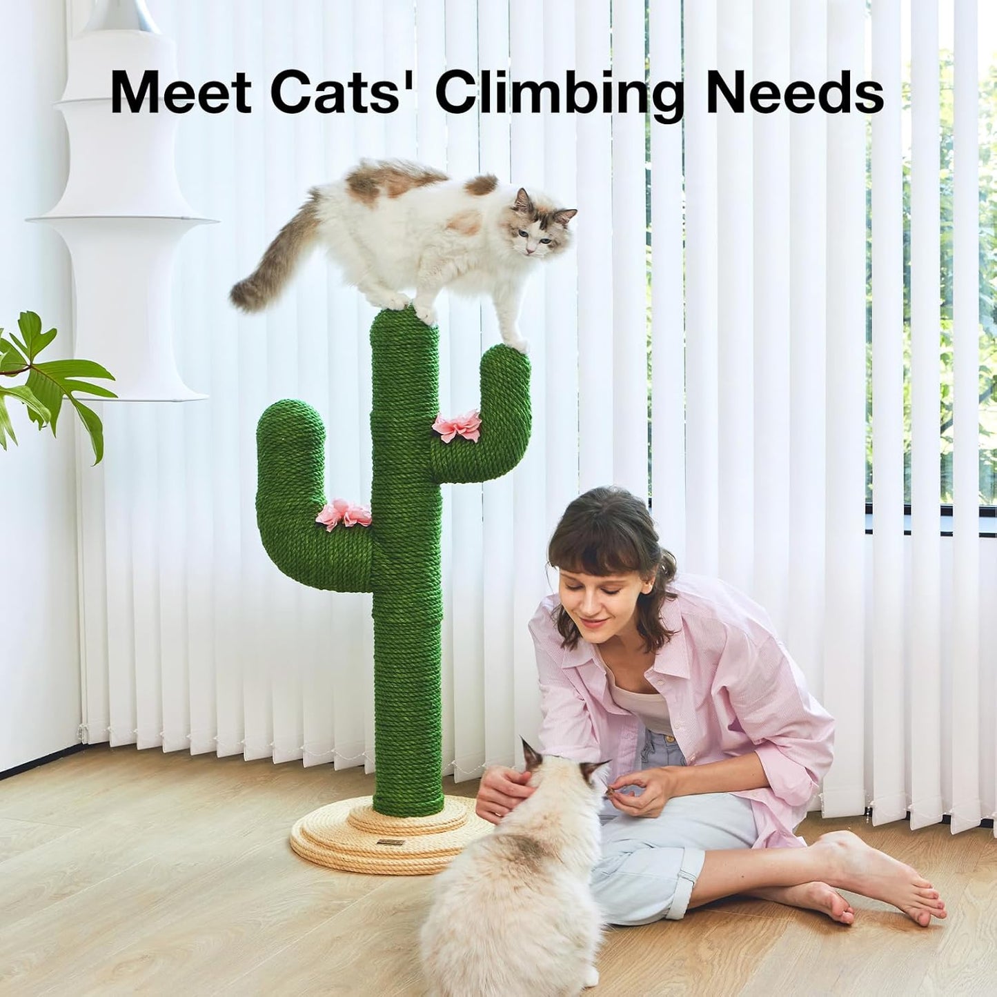 Cat Scratchers for Indoor Cats Cactus Cat Scratch Post Jute Rope, 31.5'' Tall Green Vertical Cactus Cat Tree Scratching Posts Protect Furniture