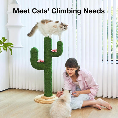 Cat Scratchers for Indoor Cats Cactus Cat Scratch Post Jute Rope, 31.5'' Tall Green Vertical Cactus Cat Tree Scratching Posts Protect Furniture