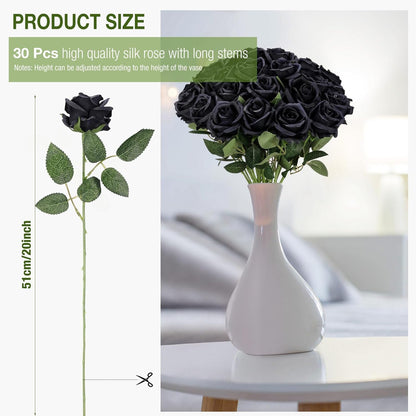Thiccywoov 30 Pcs Rose Artificial Flowers in Bulk Lifelike Long Stem Silk Roses Bouquets Realistic Faux Flowers for Wedding Bridal Shower Home Decor Floral Arrangements Table Centerpiece(White)