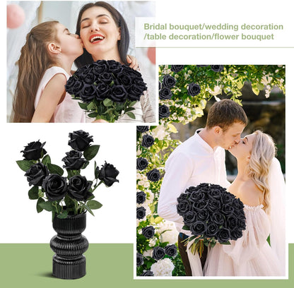 Thiccywoov 30 Pcs Rose Artificial Flowers in Bulk Lifelike Long Stem Silk Roses Bouquets Realistic Faux Flowers for Wedding Bridal Shower Home Decor Floral Arrangements Table Centerpiece(White)