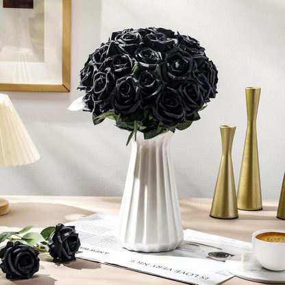 Thiccywoov 30 Pcs Rose Artificial Flowers in Bulk Lifelike Long Stem Silk Roses Bouquets Realistic Faux Flowers for Wedding Bridal Shower Home Decor Floral Arrangements Table Centerpiece(White)