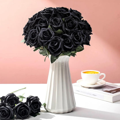 Thiccywoov 30 Pcs Rose Artificial Flowers in Bulk Lifelike Long Stem Silk Roses Bouquets Realistic Faux Flowers for Wedding Bridal Shower Home Decor Floral Arrangements Table Centerpiece(White)