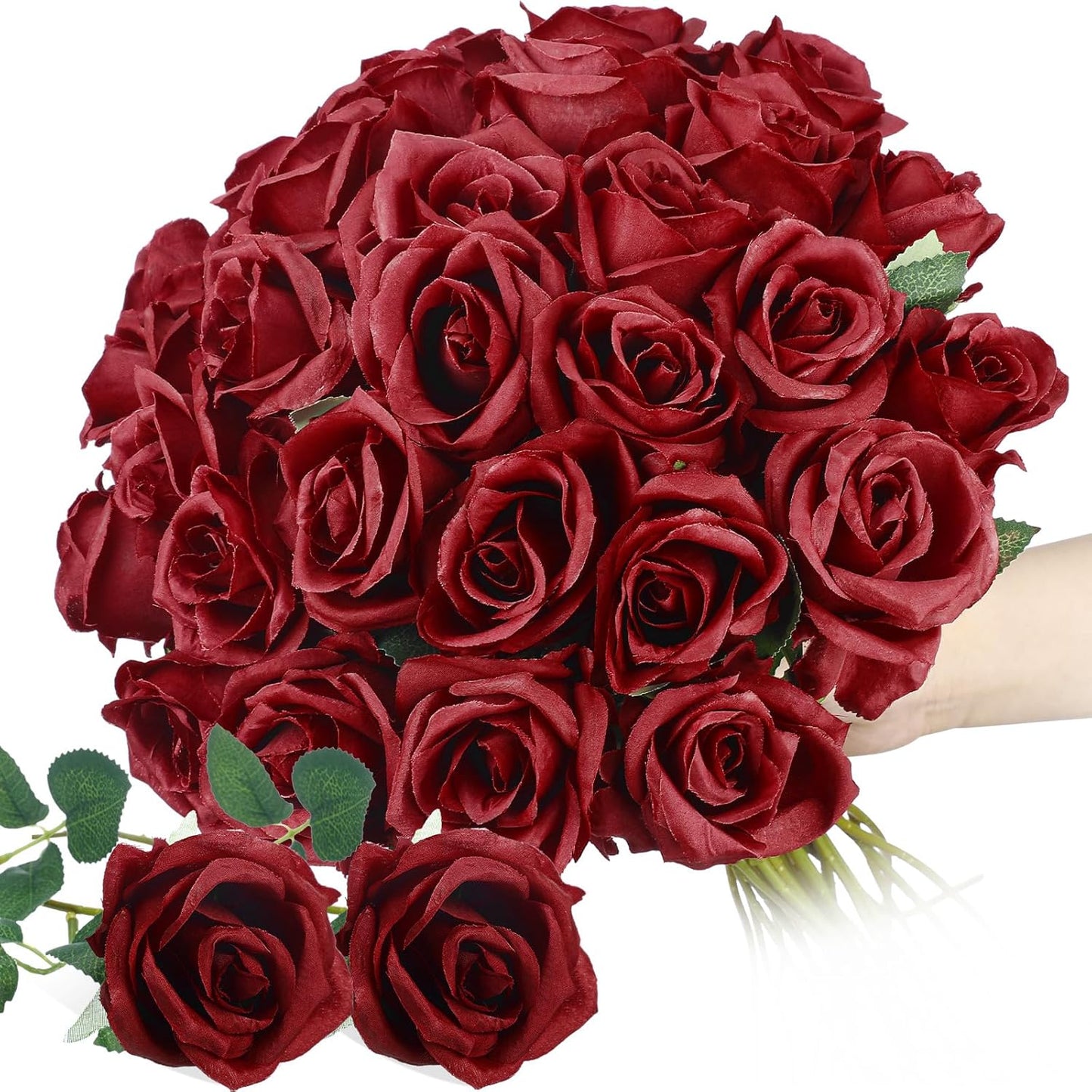 Thiccywoov 30 Pcs Rose Artificial Flowers in Bulk Lifelike Long Stem Silk Roses Bouquets Realistic Faux Flowers for Wedding Bridal Shower Home Decor Floral Arrangements Table Centerpiece(White)