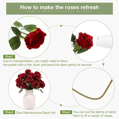 Thiccywoov 30 Pcs Rose Artificial Flowers in Bulk Lifelike Long Stem Silk Roses Bouquets Realistic Faux Flowers for Wedding Bridal Shower Home Decor Floral Arrangements Table Centerpiece(White)