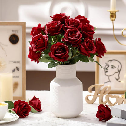 Thiccywoov 30 Pcs Rose Artificial Flowers in Bulk Lifelike Long Stem Silk Roses Bouquets Realistic Faux Flowers for Wedding Bridal Shower Home Decor Floral Arrangements Table Centerpiece(White)