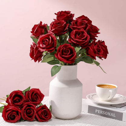 Thiccywoov 30 Pcs Rose Artificial Flowers in Bulk Lifelike Long Stem Silk Roses Bouquets Realistic Faux Flowers for Wedding Bridal Shower Home Decor Floral Arrangements Table Centerpiece(White)