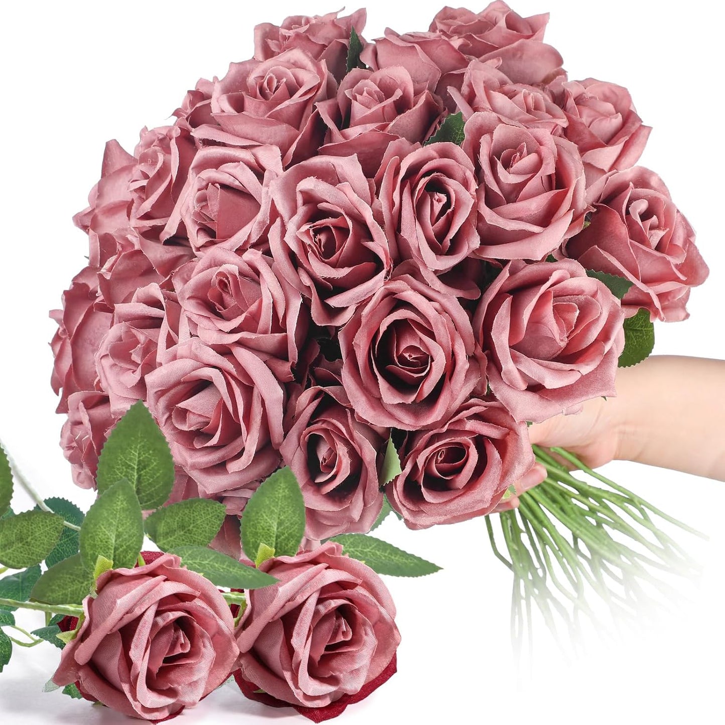 Thiccywoov 30 Pcs Rose Artificial Flowers in Bulk Lifelike Long Stem Silk Roses Bouquets Realistic Faux Flowers for Wedding Bridal Shower Home Decor Floral Arrangements Table Centerpiece(White)