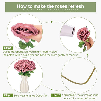 Thiccywoov 30 Pcs Rose Artificial Flowers in Bulk Lifelike Long Stem Silk Roses Bouquets Realistic Faux Flowers for Wedding Bridal Shower Home Decor Floral Arrangements Table Centerpiece(White)