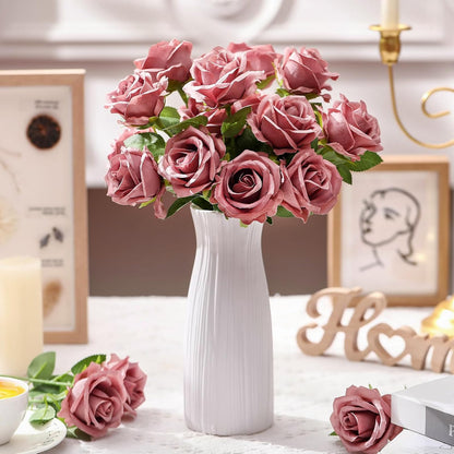 Thiccywoov 30 Pcs Rose Artificial Flowers in Bulk Lifelike Long Stem Silk Roses Bouquets Realistic Faux Flowers for Wedding Bridal Shower Home Decor Floral Arrangements Table Centerpiece(White)