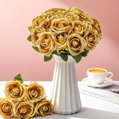 Thiccywoov 30 Pcs Rose Artificial Flowers in Bulk Lifelike Long Stem Silk Roses Bouquets Realistic Faux Flowers for Wedding Bridal Shower Home Decor Floral Arrangements Table Centerpiece(White)