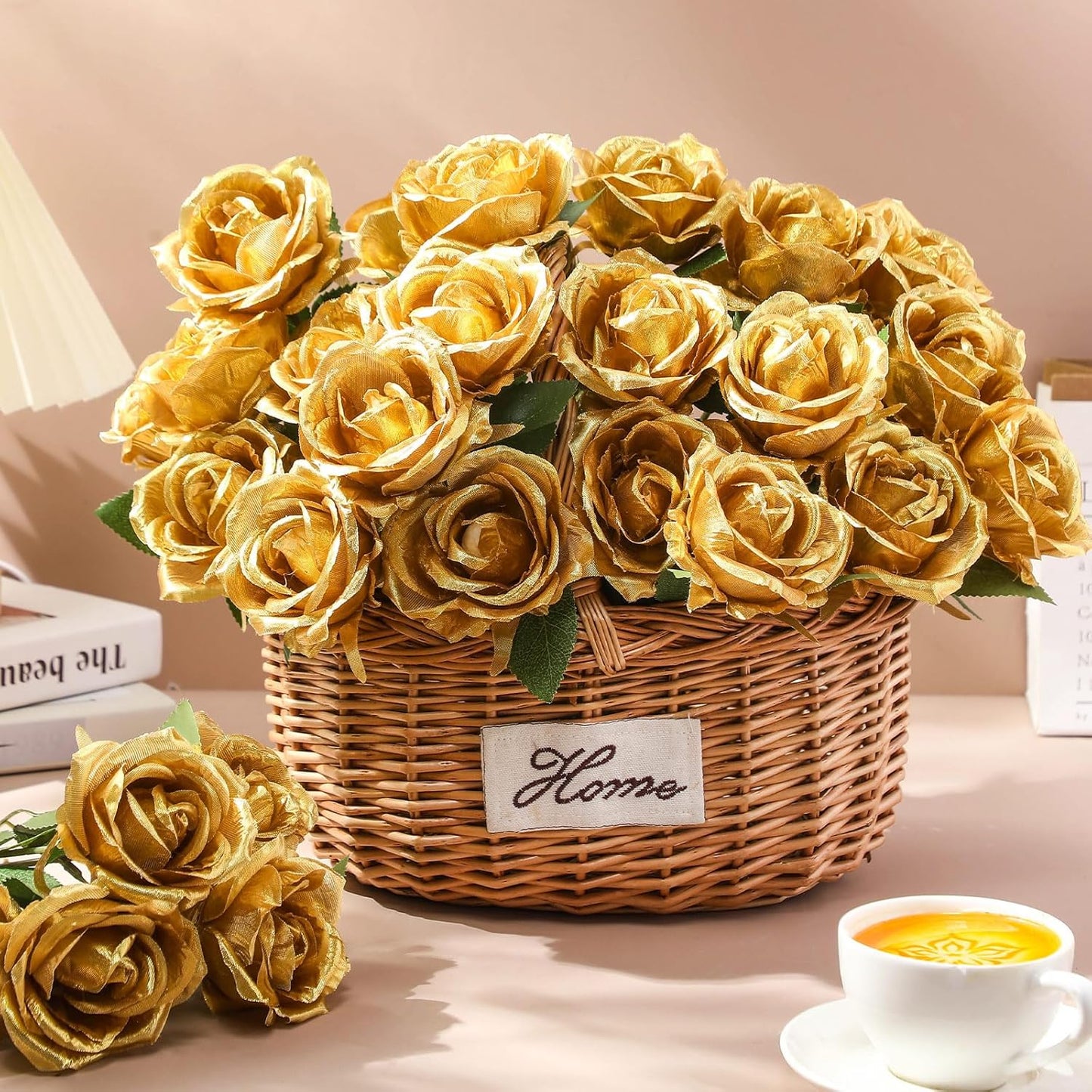 Thiccywoov 30 Pcs Rose Artificial Flowers in Bulk Lifelike Long Stem Silk Roses Bouquets Realistic Faux Flowers for Wedding Bridal Shower Home Decor Floral Arrangements Table Centerpiece(White)