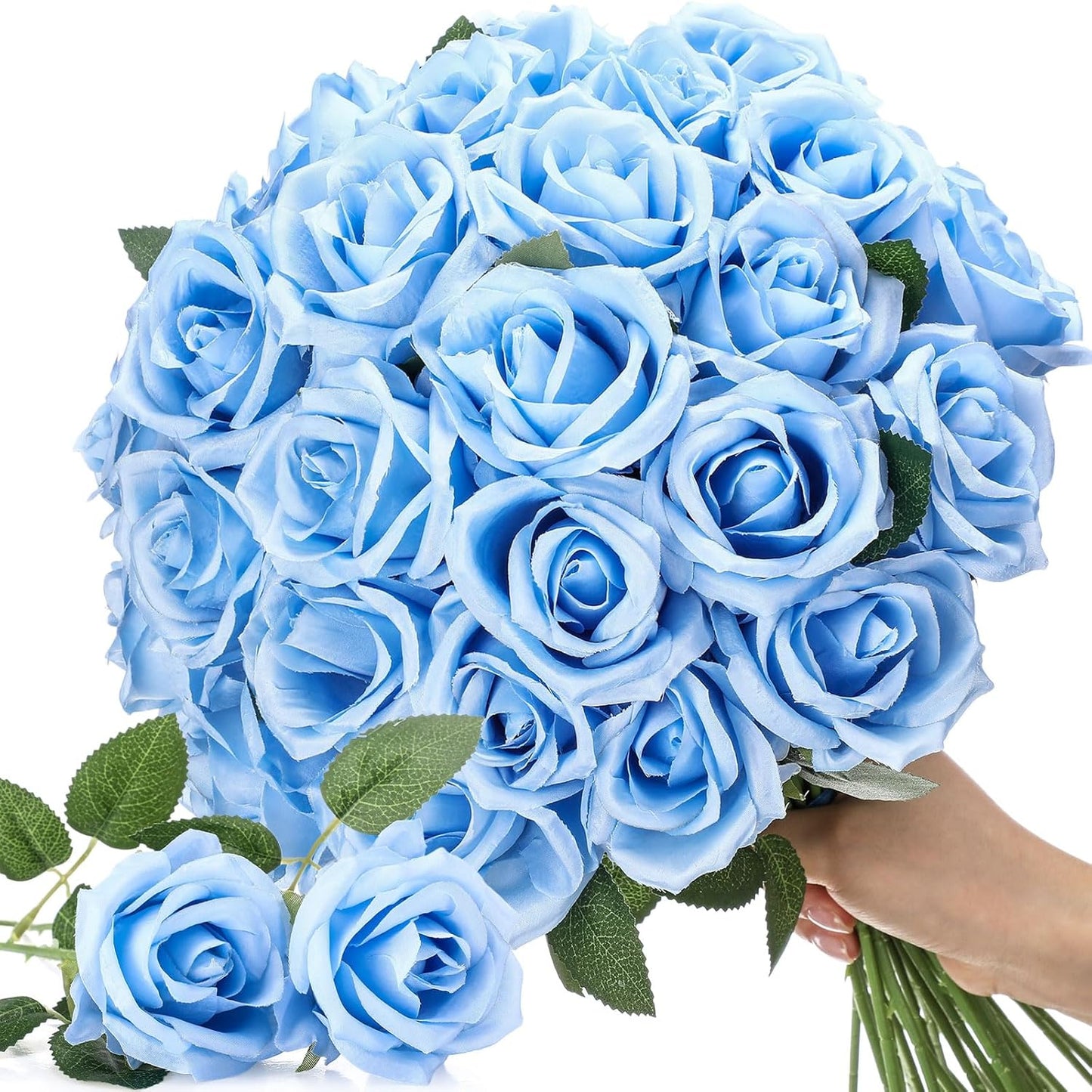 Thiccywoov 30 Pcs Rose Artificial Flowers in Bulk Lifelike Long Stem Silk Roses Bouquets Realistic Faux Flowers for Wedding Bridal Shower Home Decor Floral Arrangements Table Centerpiece(White)