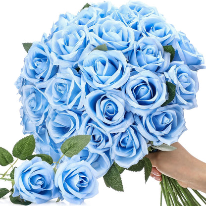 Thiccywoov 30 Pcs Rose Artificial Flowers in Bulk Lifelike Long Stem Silk Roses Bouquets Realistic Faux Flowers for Wedding Bridal Shower Home Decor Floral Arrangements Table Centerpiece(White)