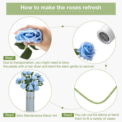 Thiccywoov 30 Pcs Rose Artificial Flowers in Bulk Lifelike Long Stem Silk Roses Bouquets Realistic Faux Flowers for Wedding Bridal Shower Home Decor Floral Arrangements Table Centerpiece(White)
