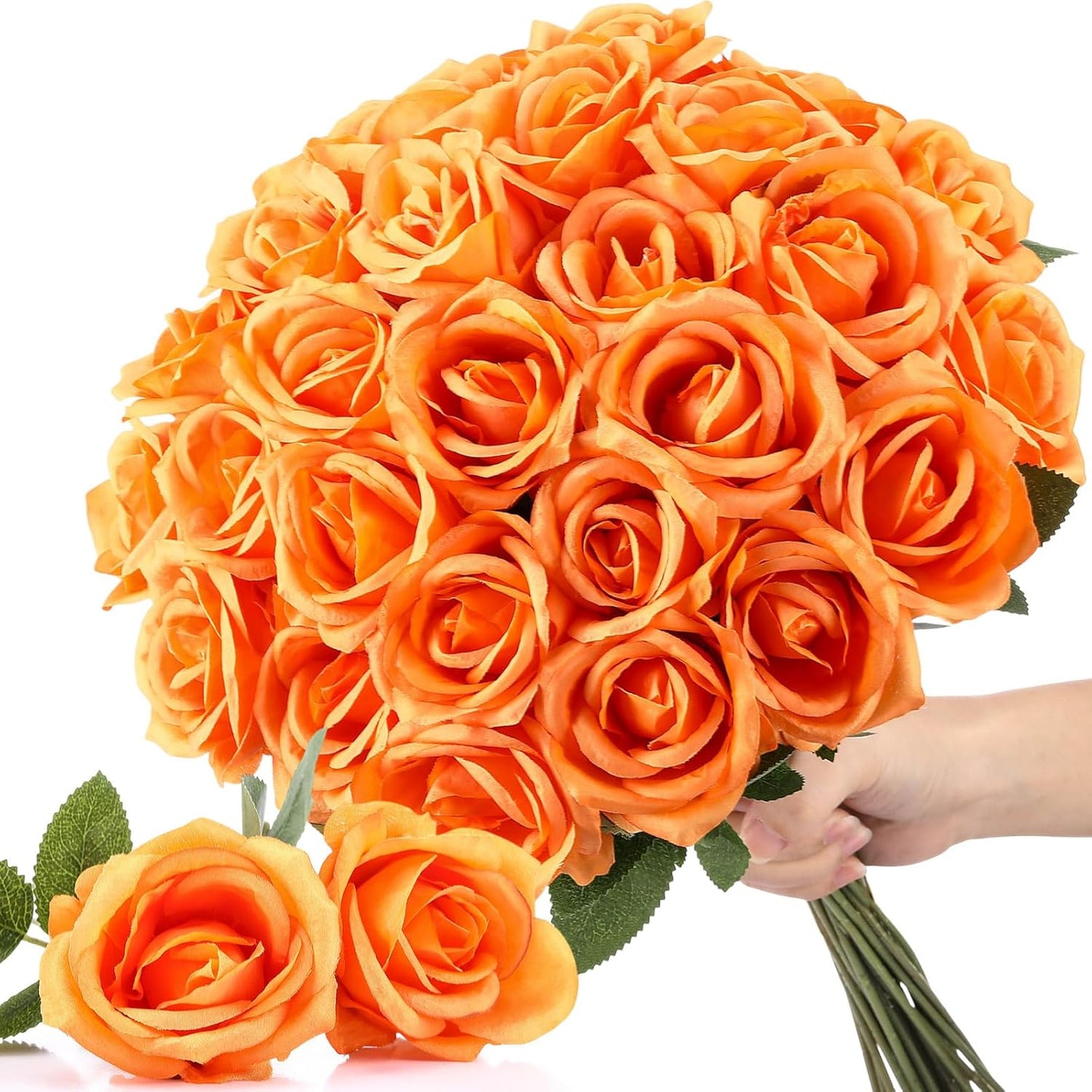 Thiccywoov 30 Pcs Rose Artificial Flowers in Bulk Lifelike Long Stem Silk Roses Bouquets Realistic Faux Flowers for Wedding Bridal Shower Home Decor Floral Arrangements Table Centerpiece(White)