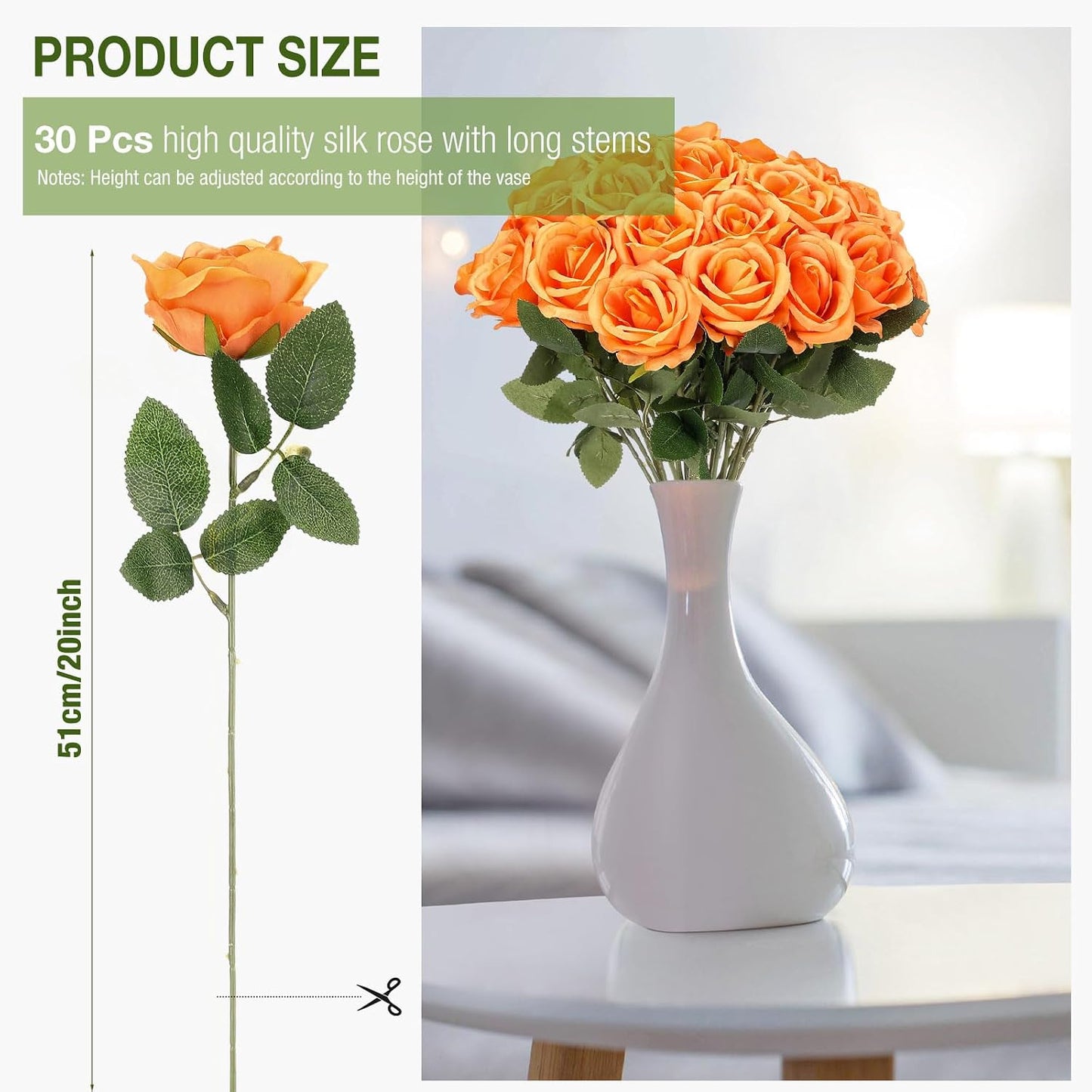 Thiccywoov 30 Pcs Rose Artificial Flowers in Bulk Lifelike Long Stem Silk Roses Bouquets Realistic Faux Flowers for Wedding Bridal Shower Home Decor Floral Arrangements Table Centerpiece(White)