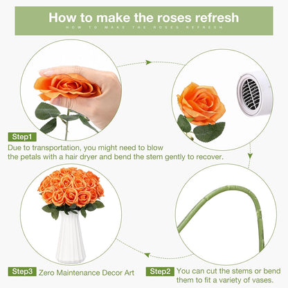 Thiccywoov 30 Pcs Rose Artificial Flowers in Bulk Lifelike Long Stem Silk Roses Bouquets Realistic Faux Flowers for Wedding Bridal Shower Home Decor Floral Arrangements Table Centerpiece(White)