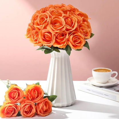 Thiccywoov 30 Pcs Rose Artificial Flowers in Bulk Lifelike Long Stem Silk Roses Bouquets Realistic Faux Flowers for Wedding Bridal Shower Home Decor Floral Arrangements Table Centerpiece(White)