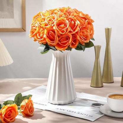 Thiccywoov 30 Pcs Rose Artificial Flowers in Bulk Lifelike Long Stem Silk Roses Bouquets Realistic Faux Flowers for Wedding Bridal Shower Home Decor Floral Arrangements Table Centerpiece(White)