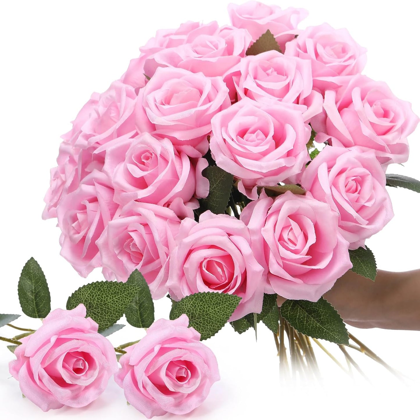 Thiccywoov 30 Pcs Rose Artificial Flowers in Bulk Lifelike Long Stem Silk Roses Bouquets Realistic Faux Flowers for Wedding Bridal Shower Home Decor Floral Arrangements Table Centerpiece(White)