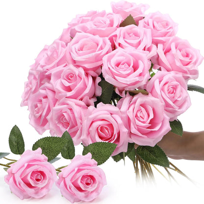 Thiccywoov 30 Pcs Rose Artificial Flowers in Bulk Lifelike Long Stem Silk Roses Bouquets Realistic Faux Flowers for Wedding Bridal Shower Home Decor Floral Arrangements Table Centerpiece(White)