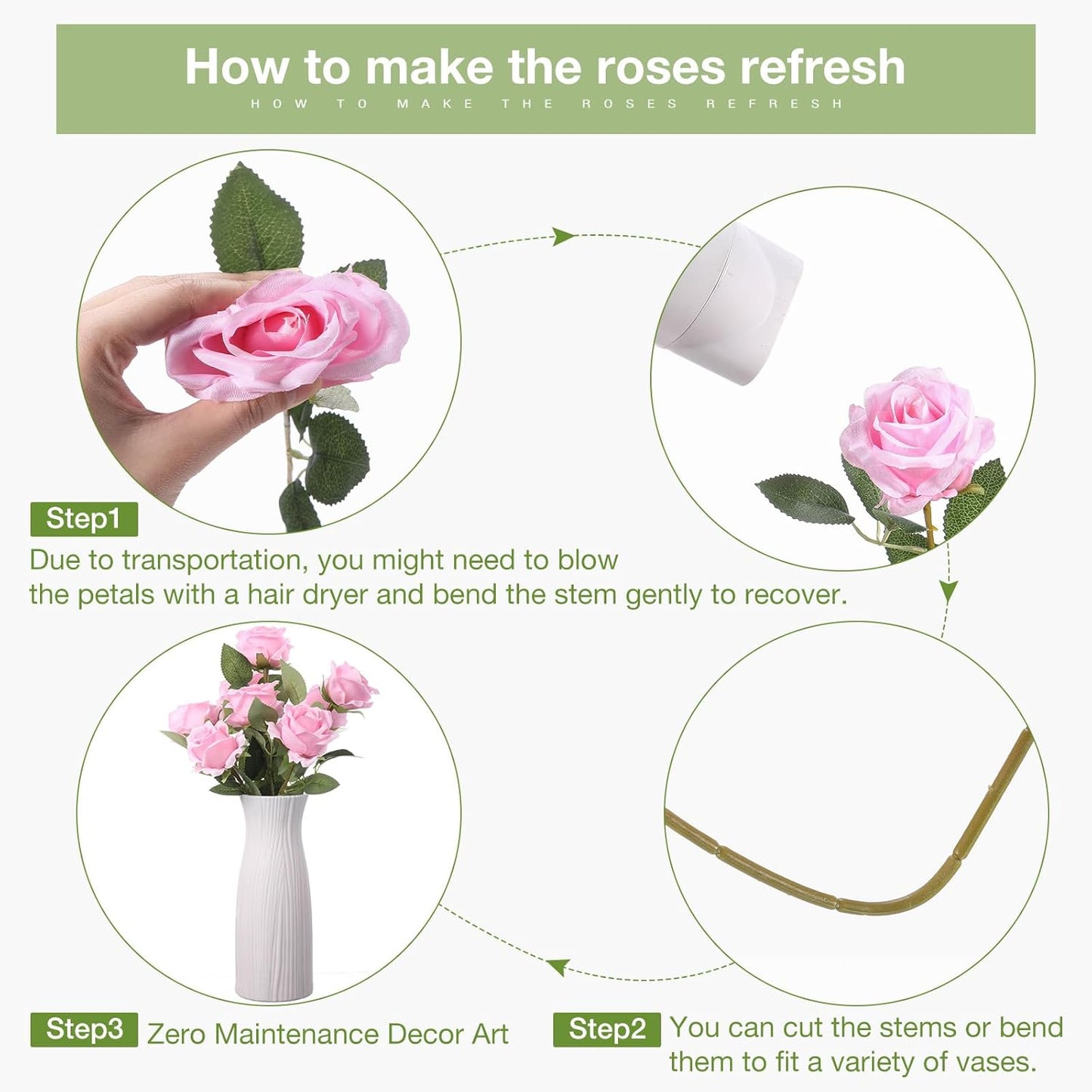 Thiccywoov 30 Pcs Rose Artificial Flowers in Bulk Lifelike Long Stem Silk Roses Bouquets Realistic Faux Flowers for Wedding Bridal Shower Home Decor Floral Arrangements Table Centerpiece(White)
