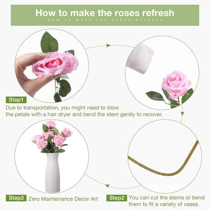 Thiccywoov 30 Pcs Rose Artificial Flowers in Bulk Lifelike Long Stem Silk Roses Bouquets Realistic Faux Flowers for Wedding Bridal Shower Home Decor Floral Arrangements Table Centerpiece(White)