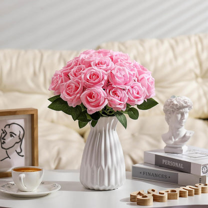 Thiccywoov 30 Pcs Rose Artificial Flowers in Bulk Lifelike Long Stem Silk Roses Bouquets Realistic Faux Flowers for Wedding Bridal Shower Home Decor Floral Arrangements Table Centerpiece(White)