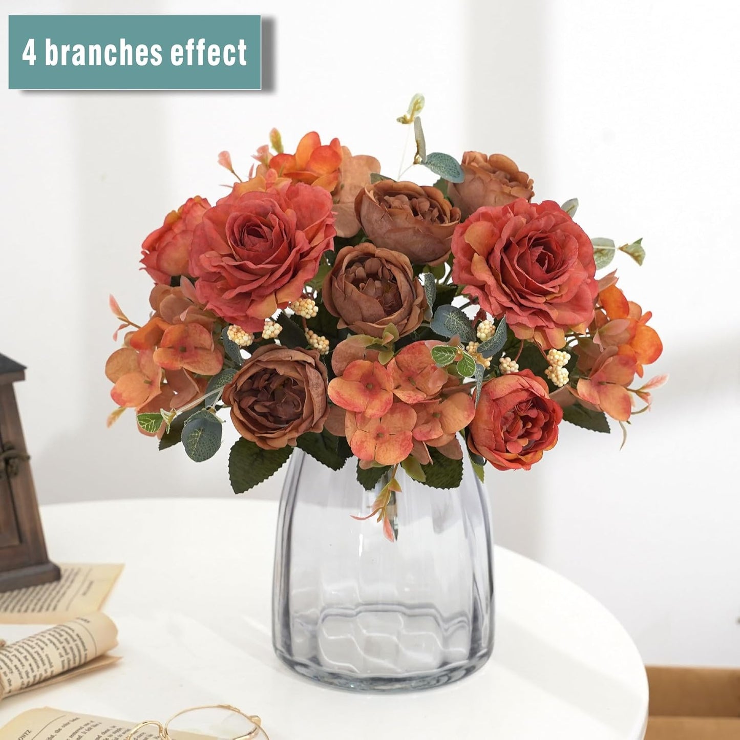 2 Bunches Artificial Peonies Flowers Small Silk Blue Peonies Fake Hydrangea Flowers Arrangements Table Centerpiece Faux Flores for Bridal Wedding Home Decor (2, Blue White)