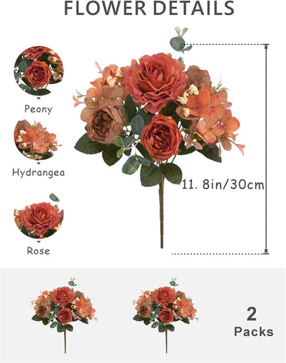 2 Bunches Artificial Peonies Flowers Small Silk Blue Peonies Fake Hydrangea Flowers Arrangements Table Centerpiece Faux Flores for Bridal Wedding Home Decor (2, Blue White)