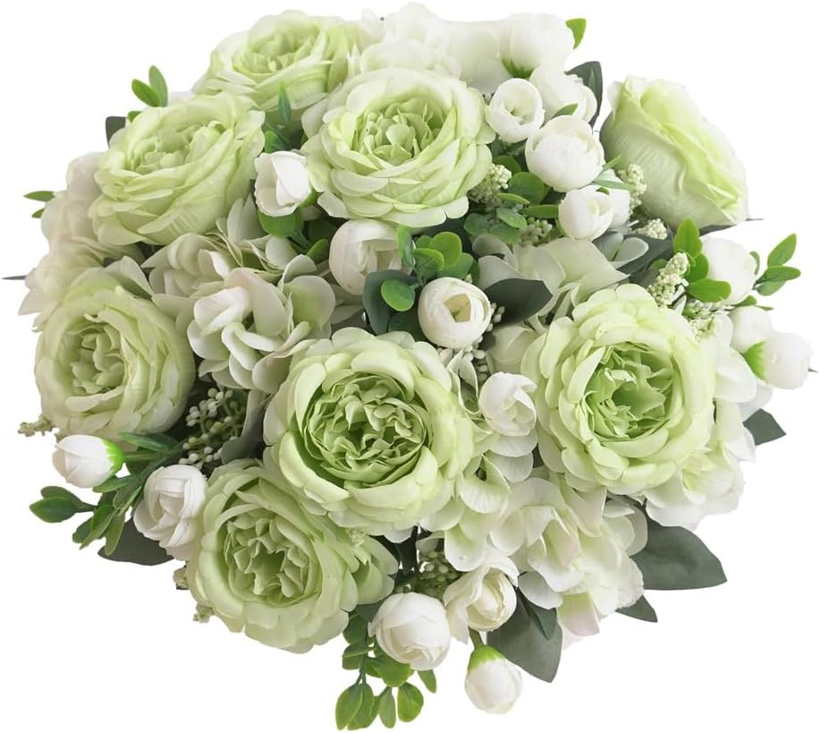 2 Bunches Artificial Peonies Flowers Small Silk Blue Peonies Fake Hydrangea Flowers Arrangements Table Centerpiece Faux Flores for Bridal Wedding Home Decor (2, Blue White)