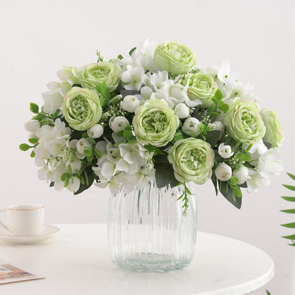 2 Bunches Artificial Peonies Flowers Small Silk Blue Peonies Fake Hydrangea Flowers Arrangements Table Centerpiece Faux Flores for Bridal Wedding Home Decor (2, Blue White)