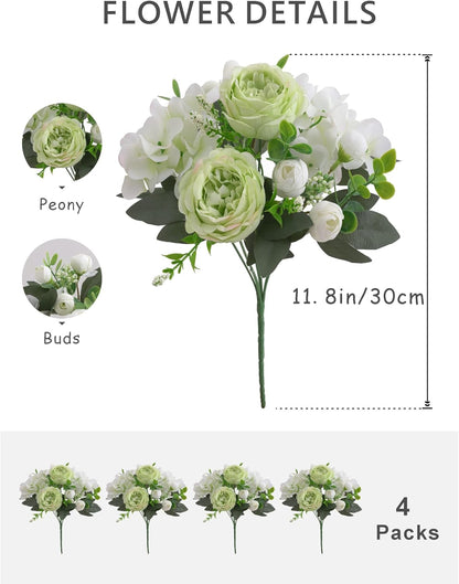 2 Bunches Artificial Peonies Flowers Small Silk Blue Peonies Fake Hydrangea Flowers Arrangements Table Centerpiece Faux Flores for Bridal Wedding Home Decor (2, Blue White)