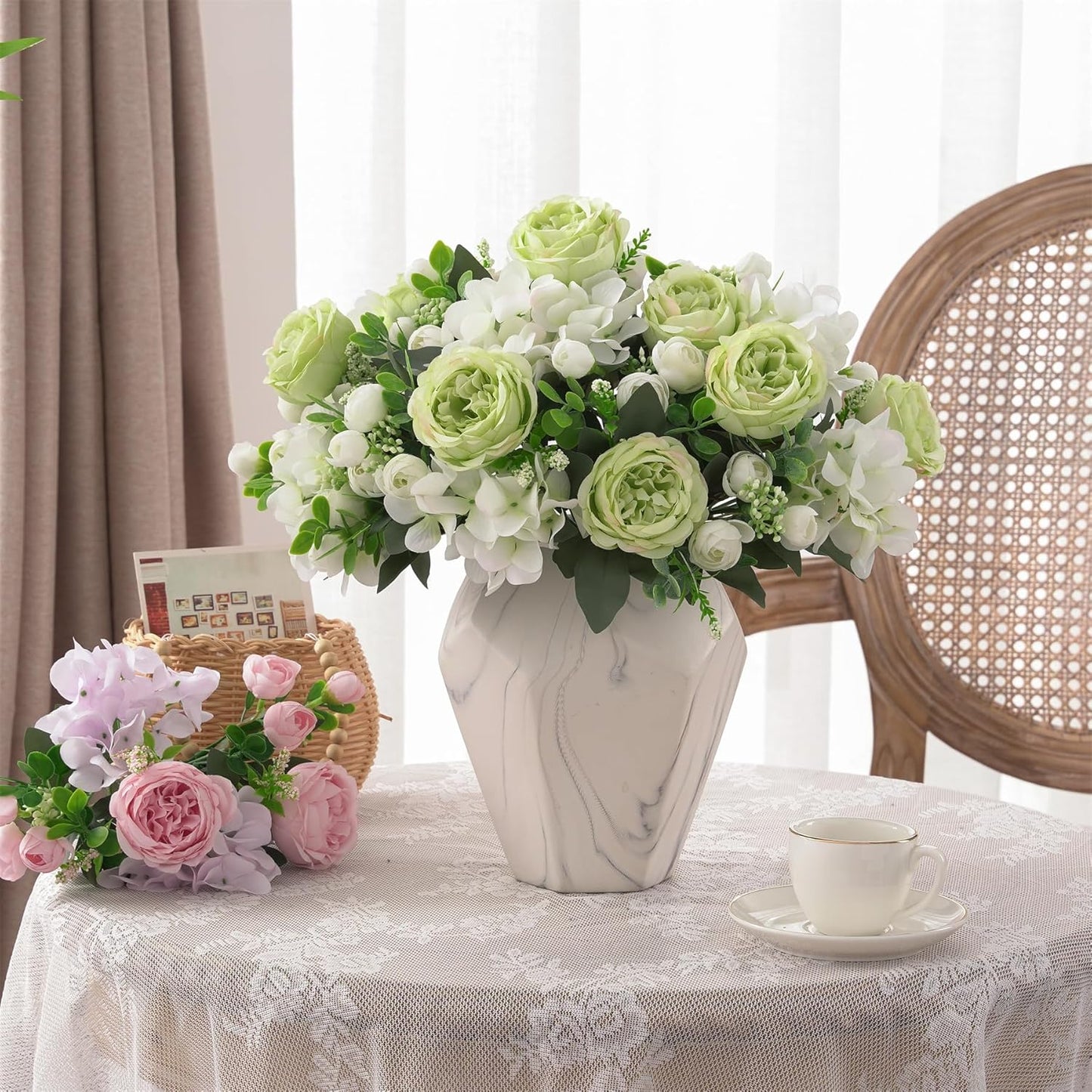 2 Bunches Artificial Peonies Flowers Small Silk Blue Peonies Fake Hydrangea Flowers Arrangements Table Centerpiece Faux Flores for Bridal Wedding Home Decor (2, Blue White)