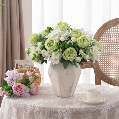 2 Bunches Artificial Peonies Flowers Small Silk Blue Peonies Fake Hydrangea Flowers Arrangements Table Centerpiece Faux Flores for Bridal Wedding Home Decor (2, Blue White)