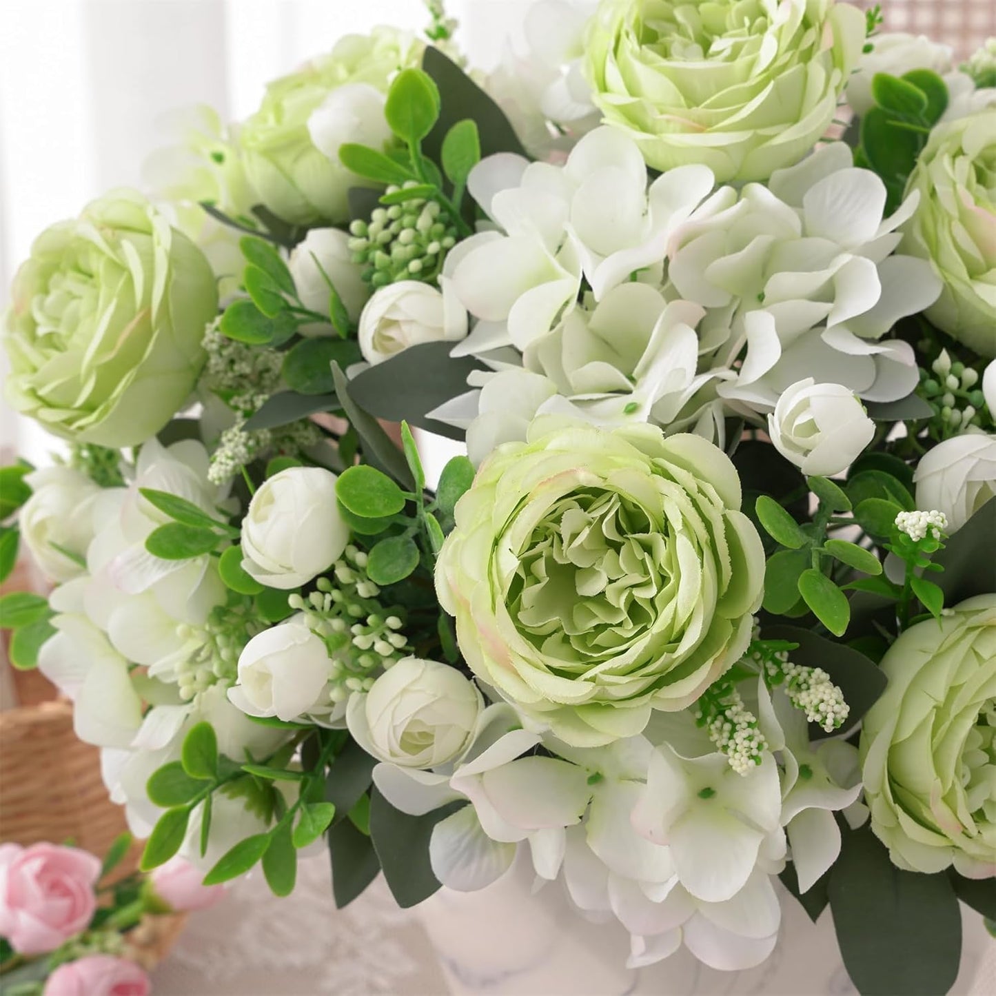 2 Bunches Artificial Peonies Flowers Small Silk Blue Peonies Fake Hydrangea Flowers Arrangements Table Centerpiece Faux Flores for Bridal Wedding Home Decor (2, Blue White)