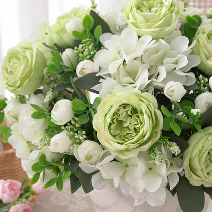 2 Bunches Artificial Peonies Flowers Small Silk Blue Peonies Fake Hydrangea Flowers Arrangements Table Centerpiece Faux Flores for Bridal Wedding Home Decor (2, Blue White)