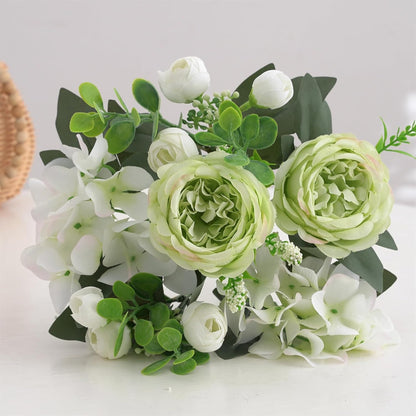 2 Bunches Artificial Peonies Flowers Small Silk Blue Peonies Fake Hydrangea Flowers Arrangements Table Centerpiece Faux Flores for Bridal Wedding Home Decor (2, Blue White)