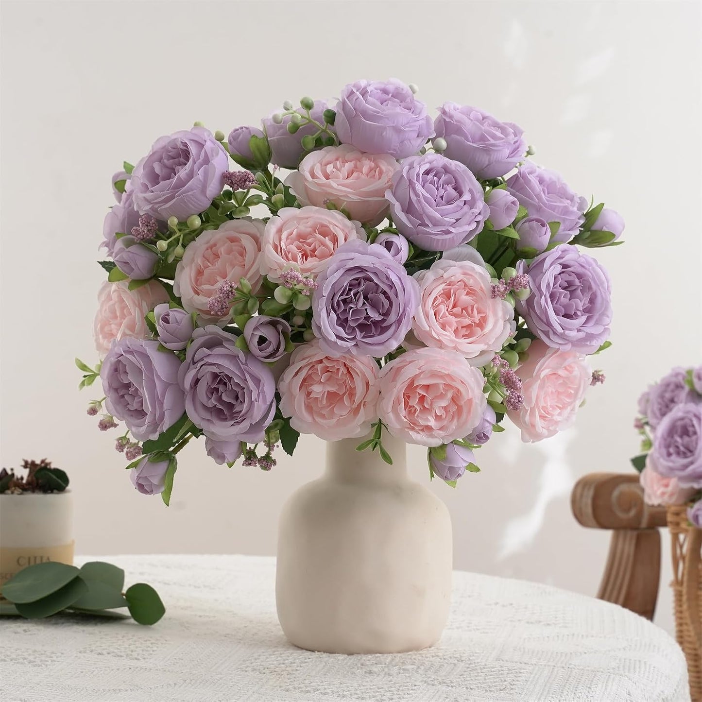 2 Bunches Artificial Peonies Flowers Small Silk Blue Peonies Fake Hydrangea Flowers Arrangements Table Centerpiece Faux Flores for Bridal Wedding Home Decor (2, Blue White)
