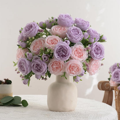 2 Bunches Artificial Peonies Flowers Small Silk Blue Peonies Fake Hydrangea Flowers Arrangements Table Centerpiece Faux Flores for Bridal Wedding Home Decor (2, Blue White)