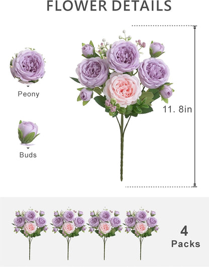 2 Bunches Artificial Peonies Flowers Small Silk Blue Peonies Fake Hydrangea Flowers Arrangements Table Centerpiece Faux Flores for Bridal Wedding Home Decor (2, Blue White)