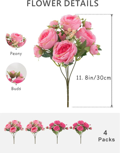 2 Bunches Artificial Peonies Flowers Small Silk Blue Peonies Fake Hydrangea Flowers Arrangements Table Centerpiece Faux Flores for Bridal Wedding Home Decor (2, Blue White)