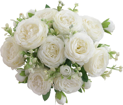 2 Bunches Artificial Peonies Flowers Small Silk Blue Peonies Fake Hydrangea Flowers Arrangements Table Centerpiece Faux Flores for Bridal Wedding Home Decor (2, Blue White)