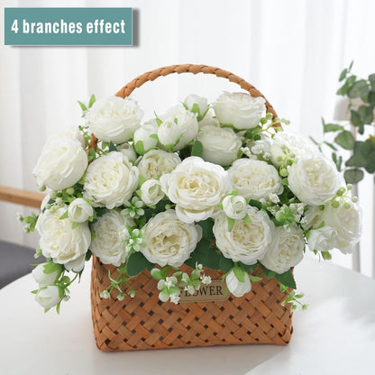 2 Bunches Artificial Peonies Flowers Small Silk Blue Peonies Fake Hydrangea Flowers Arrangements Table Centerpiece Faux Flores for Bridal Wedding Home Decor (2, Blue White)