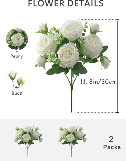 2 Bunches Artificial Peonies Flowers Small Silk Blue Peonies Fake Hydrangea Flowers Arrangements Table Centerpiece Faux Flores for Bridal Wedding Home Decor (2, Blue White)