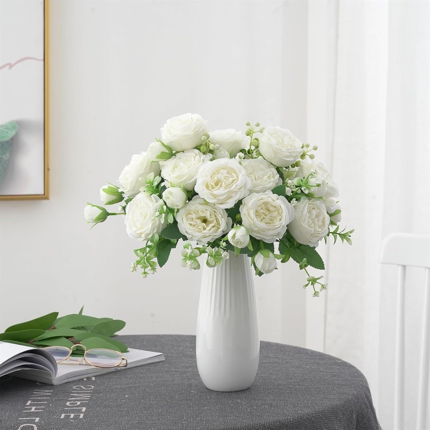 2 Bunches Artificial Peonies Flowers Small Silk Blue Peonies Fake Hydrangea Flowers Arrangements Table Centerpiece Faux Flores for Bridal Wedding Home Decor (2, Blue White)
