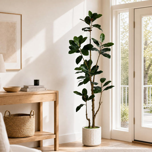 7ft Faux Magnolia Tree in White Pot, Indoor Artificial Large Broadleaf Tree with Upgraded Heavy Base, Realistic Fake Greenery Floor Plant for Modern Farmhouse Home Office Corner Decor