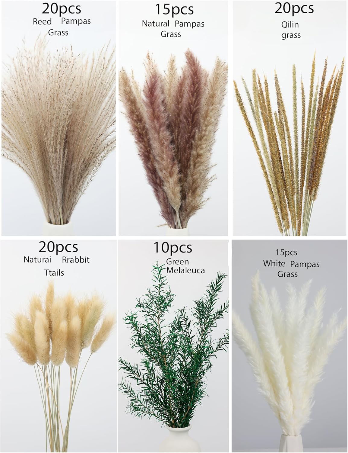 120 PCS Dried Pampas Grass, Dried Flowers, Reed Grass Bouquet for Bohemian Flowers Home Table Wedding Decoration, Rustic Farmhour.(Light Brown)