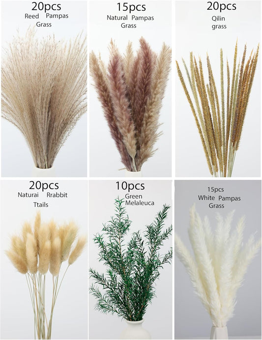 120 PCS Dried Pampas Grass, Dried Flowers, Reed Grass Bouquet for Bohemian Flowers Home Table Wedding Decoration, Rustic Farmhour.(Light Brown)