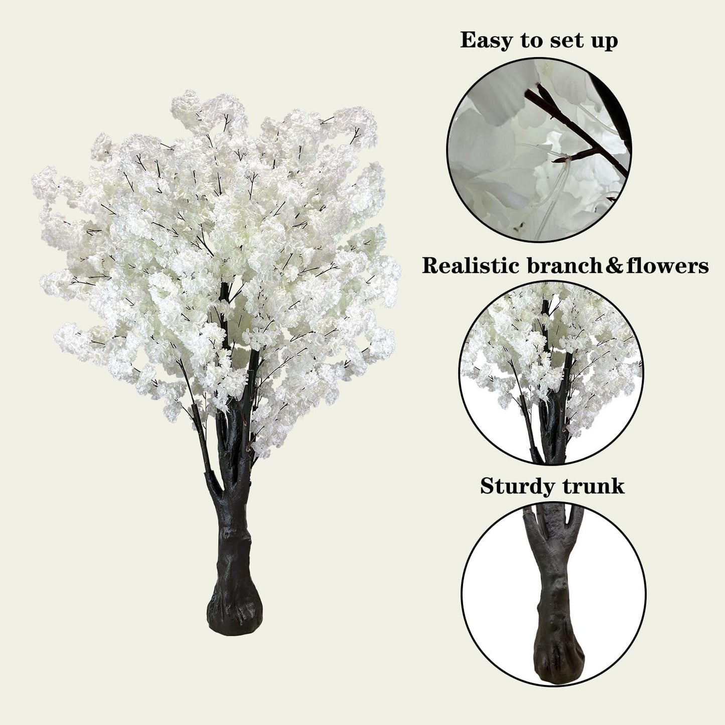 White Artificial Cherry Blossom Tree for Home, Wedding, Office, Living Room - Indoor Outdoor Decor (6.5ft/2m)